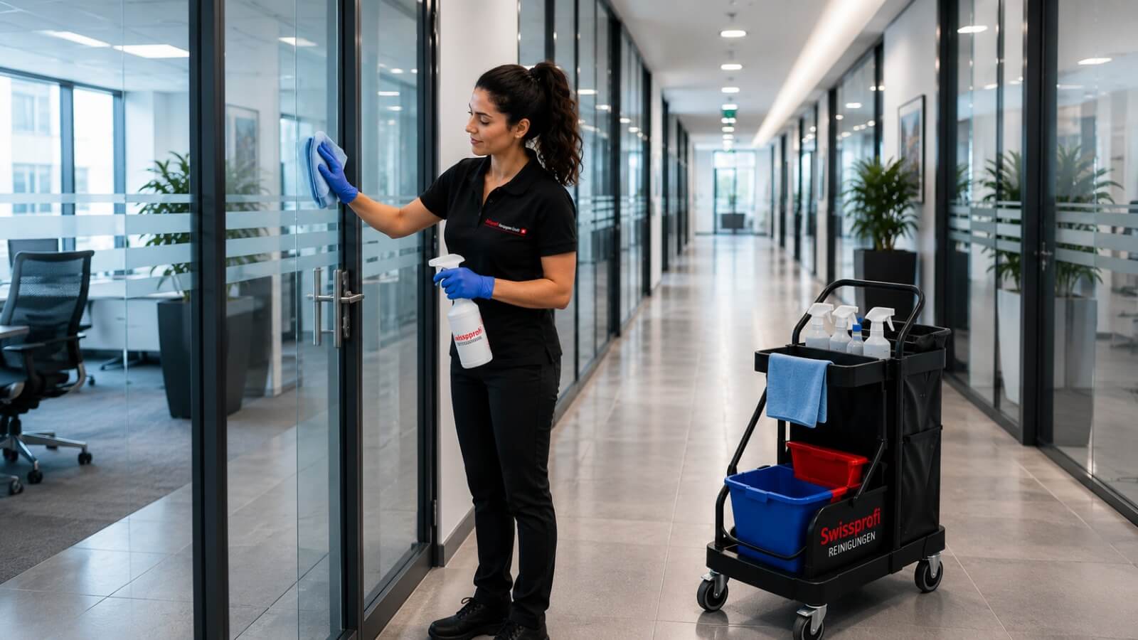 Unterhaltsreinigung in einem Firmengebäude durchgeführt von Reinigungsfirma Swissprofi Reinigungen Unterhaltsreinigung in einem Firmengebäude durchgeführt von Reinigungsfirma Swissprofi Reinigungen